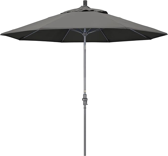 California Umbrella 9' Rd. Crank Lift, Collar Tilt, Aluminum Pole, Fiberglass Rib Patio Umbrella, Hammertone Grey Finish, Sunbrella Charcoal