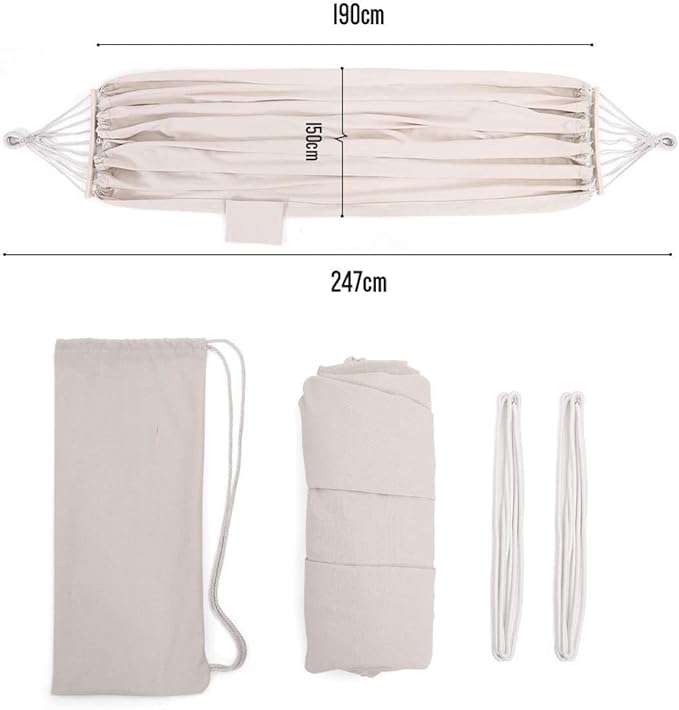 Outdoor Hammock with Spreader Bars, Portable Canvas Camping Hammock with Ropes, Adjustable Light Hammock with Carrying Bag, for Garden Patio Travel (Color : White, Size : 190x150cm)