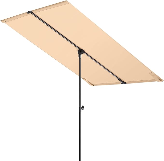 HOMSHADE 6x4ft Outdoor Balcony Umbrella - Flat Porch Pool Patio Umbrella Rectangular Canopy Shade UPF50+ UV Protection 360° Rotating & Tilting All Angles Applicable (Beige, No Base)