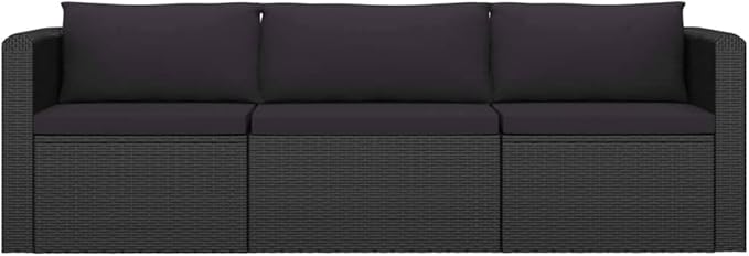 Patio Furniture Set,Outdoor Sectional Furniture Set,Outdoor Dining Set Sectional Sofa Patio Conversation Set,3 Piece Patio Sofa Set with Cushions Poly Rattan Black