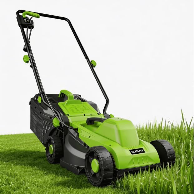 Steelite 13 Inch 11-Amp Corded Electric Lawn Mower, Corded Push Lawn Mower with 5-Position Cutting Height Adjustment,8-Gallon Collection Bag,Lightweight Grass Cutter Machine for Lawn Care