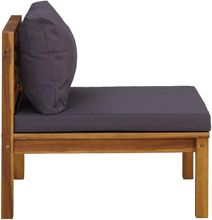 3 Piece Patio Conversation Sofa Set with Dark Gray Cushions, Acacia Wood Patio Furniture Set with Middle Sofa, Coffee Table, Footrest for Porch, Deck, Backyard,-419