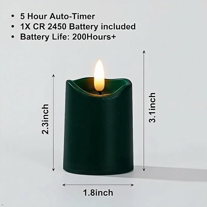 Simplelight Green Flameless Votive Candles with Timer, Realistic Black Wick Advent Wreath Candles Battery Operated, Battery Included, D 1.8” X H 3.1”, Set of 6 for Christmas Decoration(Green)