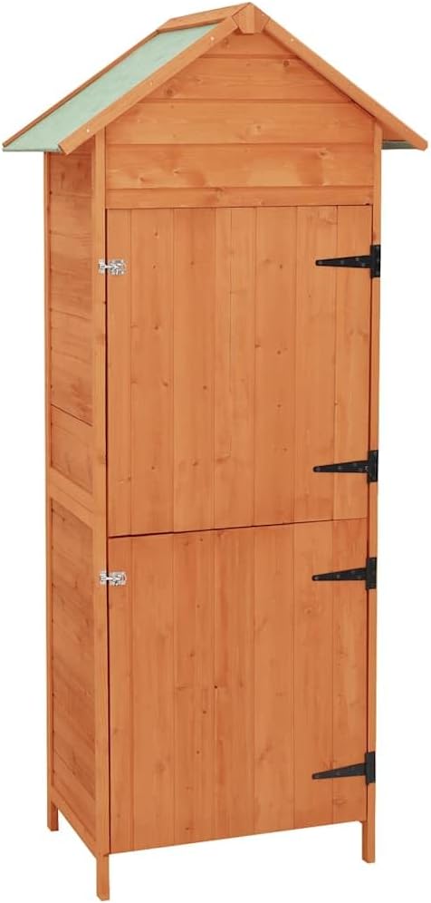 Brown Wood Outdoor Cabinet Storage Box 16.7 in x 25.2 in x 74.8 in Rustic Garden Cabinet for Tools and Equipment