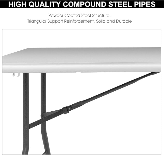SPSUPE 6' Folding Table, Portable Rounded Corners Plastic Picnic Table with Handle, Ideal for Indoor Outdoor Dining Camp, White