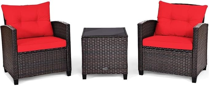 3PCS Patio Rattan Furniture Set Cushioned Conversation Sofa Coffee Table for Your Outdoor Space(D)
