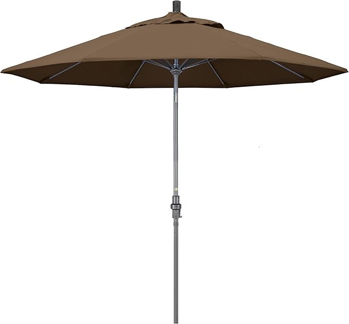 California Umbrella 9' Rd. Crank Lift, Collar Tilt, Aluminum Pole, Fiberglass Rib Patio Umbrella, Hammertone Grey Finish, Sunbrella Cocoa
