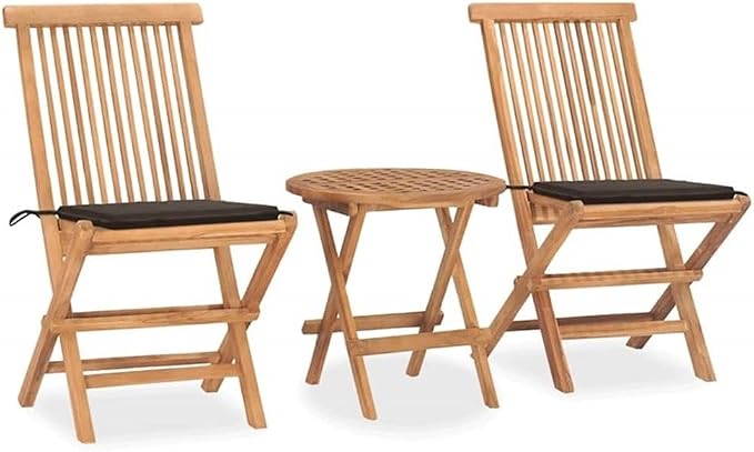 BOWERY HILL Contemporary 3-Piece Folding Patio Dining Set, Solid Teak Wood, Taupe Finish, Weatherproof Cushions, Compact Design for Outdoor Garden, Terrace, or Balcony Dining, Seats 2 People