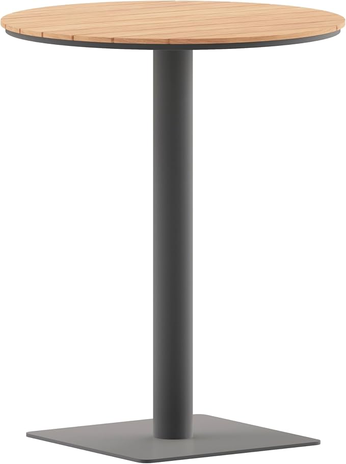 Flash Furniture Finch Commercial Grade Round 24" Table with Faux Teak Poly Slats and Steel Frame, Natural/Gray