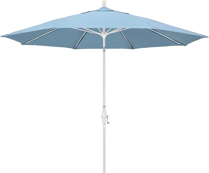 California Umbrella 11Ft Sunbrella Patio Umbrella, Fiberglass Ribs, Hand-Crank, Tilt-Collar, White Frame, Air Blue Fabric