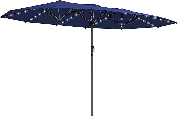 Outsunny 14.8ft Double Umbrella, Large Outdoor Patio Sun Shade with LED Solar Light for Garden