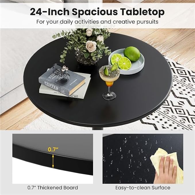 ERGOMASTER Cocktail Table,Two-in-one Modern Style Standing Circular Bar Table 40"/22" Two Convertible Height Suitable for Dining Room, Restaurant, Kitchen (2, Black)