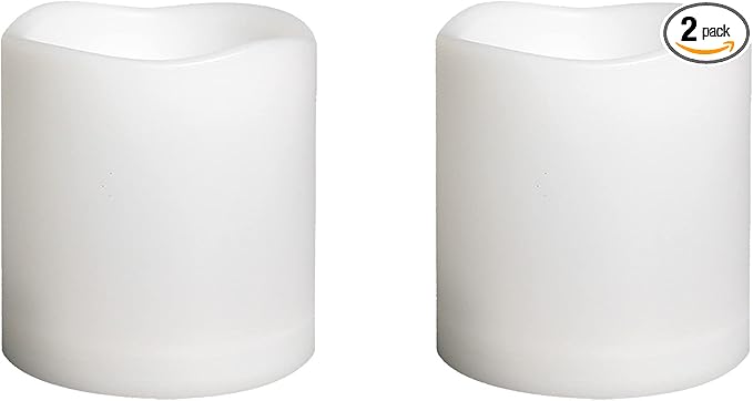 Outdoor Indoor Flameless Pillar Candles, 2 Pack Plastic Resin Battery Operated Electric LED Candle Sets with Cycling 24 Hours Timer Function for Home Party Wedding Decoration, 3"x3"
