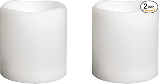 Outdoor Indoor Flameless Pillar Candles, 2 Pack Plastic Resin Battery Operated Electric LED Candle Sets with Cycling 24 Hours Timer Function for Home Party Wedding Decoration, 3"x3"