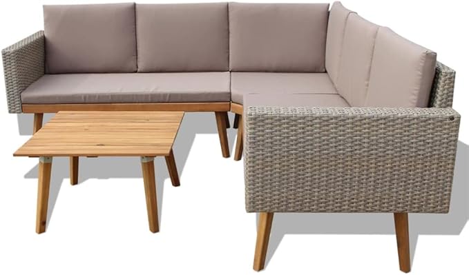 4 Piece Patio Lounge Set with Cushions, Outdoor Sofa Sets Patio Conversation Set Outdoor Dining Sets Sectional Sofa for Poolside Exhibition Garden Negotiation Area Poly Rattan Gray