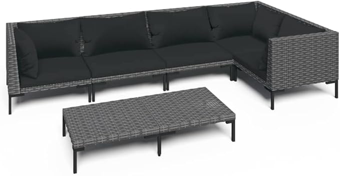 Patio Lounge Set with Cushions,Outdoor Table and Chairs Set,Terrace Conversation Set Furniture,Outdoor Furniture,for Garden,Backyard,6 Piece Poly Rattan Dark Gray