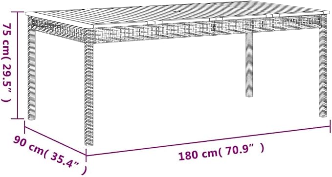 vidaXL Patio Table, Outdoor Dining Table, Patio Furniture, Rectangular Garden Table for Lawn Backyard, Beige Poly Rattan Acacia Wood