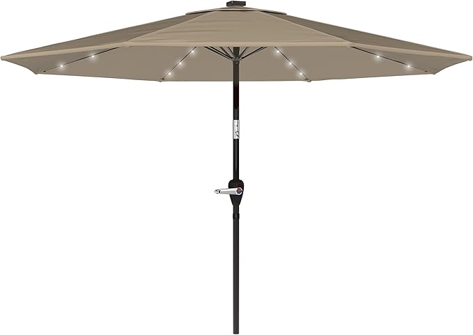 Pure Garden Patio Umbrella with Lights - 10 ft Outdoor Sun Shade Canopy with 32 Solar LEDs - UV 30+ Protection LED Umbrella (Sand)