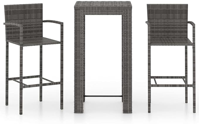 3 Piece Patio Bar Set, Bistro Set Patio Conversation Set Porch Furniture Set Front Porch Furniture for Piazza Garden Negotiation Area Poolside with Armrest Poly Rattan Gray