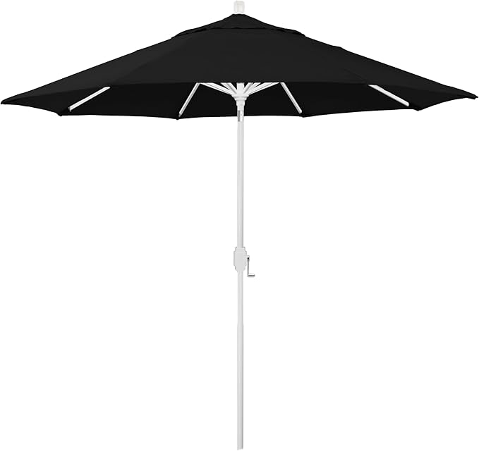 California Umbrella 12-Year-Non-Fading, 9Ft Premium Sunbrella Patio Umbrella, Hand-Crank, Button-Tilt, White Frame, Black Fabric