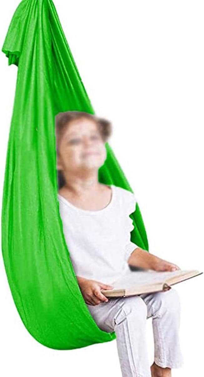 Indoor Sensory Swing Snuggle Cuddle Hammock for Kids Children Special Needs Elastic Parcel Steady Seat Swings (Color : Green, Size : 150 x 280 cm)