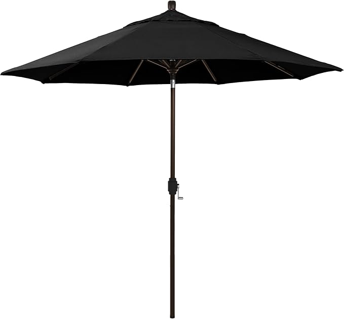 California Umbrella 5-Year-Non-Fading, 9Ft Premium Patio Umbrella, Hand-Crank, Button-Tilt, Bronze Frame, Solution Dyed Black Fabric