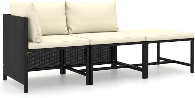 3-Piece Modular Patio Set, 23.6" PE Rattan Sofa & Footstool with Cream Cushions, Weather Frame, Easy-Clean Covers