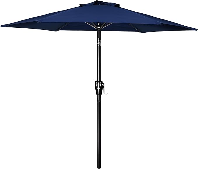 Simple Deluxe 7.5ft Patio Umbrella Outdoor Table Market Yard Umbrella with Push Button Tilt/Crank, 6 Sturdy Ribs for Garden, Deck, Backyard, Pool, Dark Blue