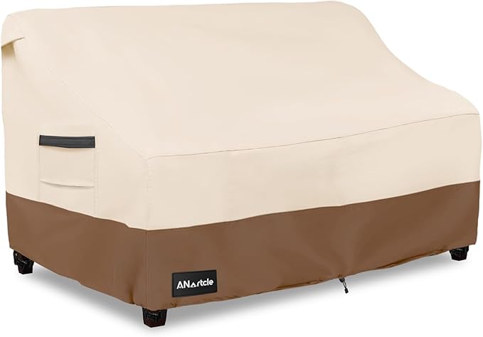 ANartcle 2-Seater Patio Loveseat Cover,60W x 34D x 30H Inches Outdoor Couch Cover,100% Waterproof Heavy Duty Outdoor Sofa Covers,Patio Furniture Covers,Beige&Brown