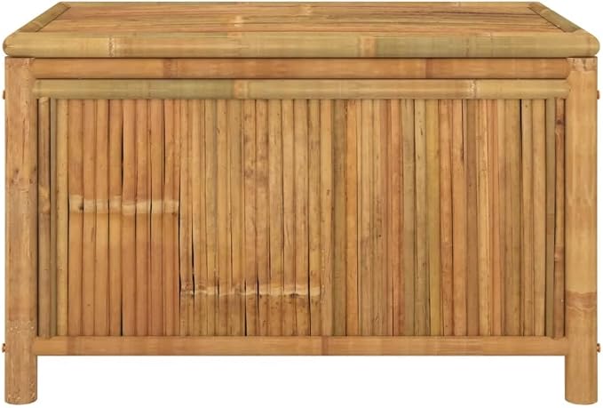 Large Capacity Natural Bamboo Fiber Outdoor Storage Box with Ventilated Design and Zipper Closure, Rectangular Garden Deck Box for Patio Pool Backyard - Brown 35.4 x 35.4 x 21.7 inches