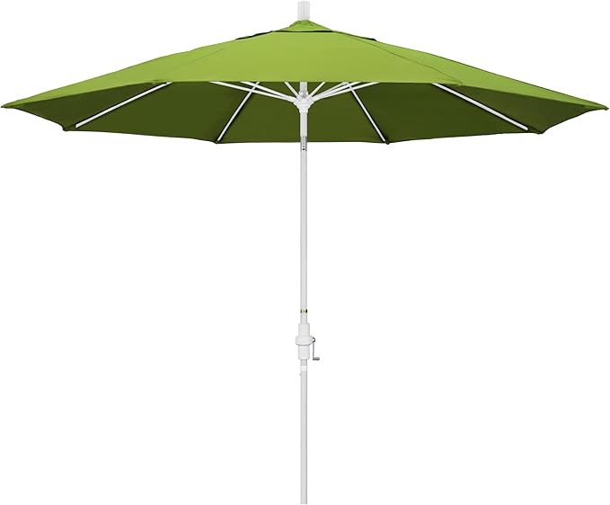California Umbrella 11Ft Sunbrella Patio Umbrella, Fiberglass Ribs, Hand-Crank, Tilt-Collar, White Frame, Macaw Fabric