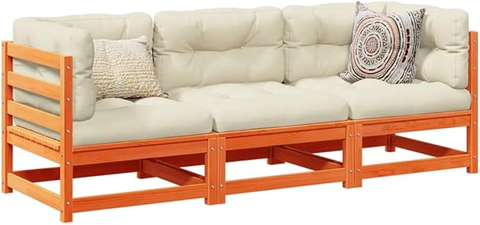 Outdoor Seating Furniture,Outdoor Conversation Sets,3 Piece Patio Sofa Set with Cushions Wax Brown Solid Wood PineSuitable for Patio, Garden, Gazebo Low