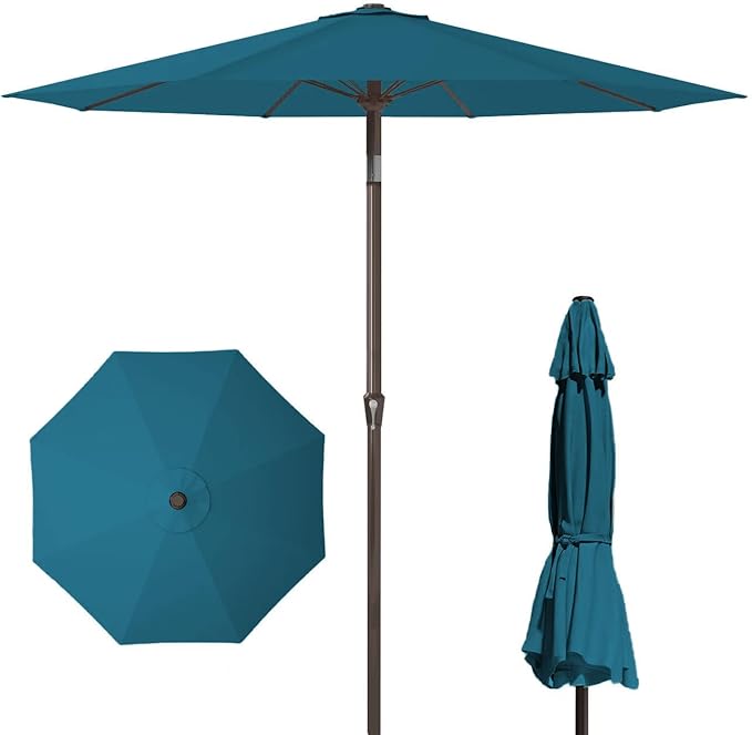PatioKingdom 11FT Patio Umbrella,Outdoor Umbrella with Push Button Tilt and Crank,Market Table Umbrella with 8 Sturdy Fiberglass Ribs UV Protection