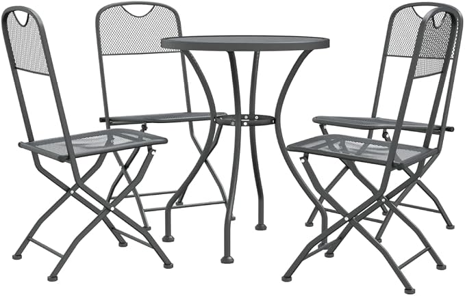 5 Piece Patio Dining Set Expanded Metal Mesh Anthracite Outdoor Metal Table and 4 Folding Chairs with E-Coating Finish for Garden, Deck, Backyard Dining Furniture Set