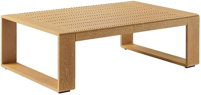 Modway Lirienne Aluminum Faux Wood Outdoor Coffee Table in Natural - 47 Inch Weather-Resistant Modern Rectangle Patio Table with Slatted Top