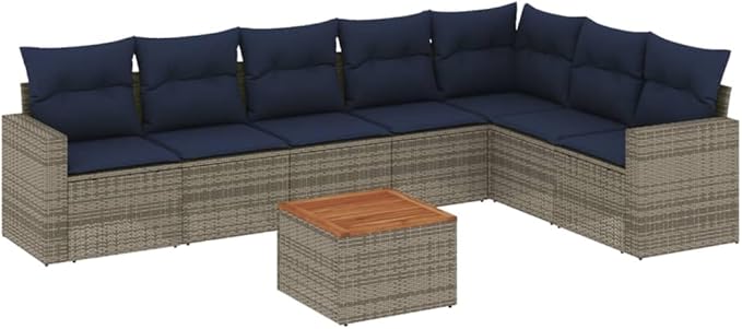 vidaXL Patio Sofa Set with Cushions 8 Piece, Outdoor Conversation Set, Patio Furniture Set for Balcony Garden, Modern Style, Gray Poly Rattan