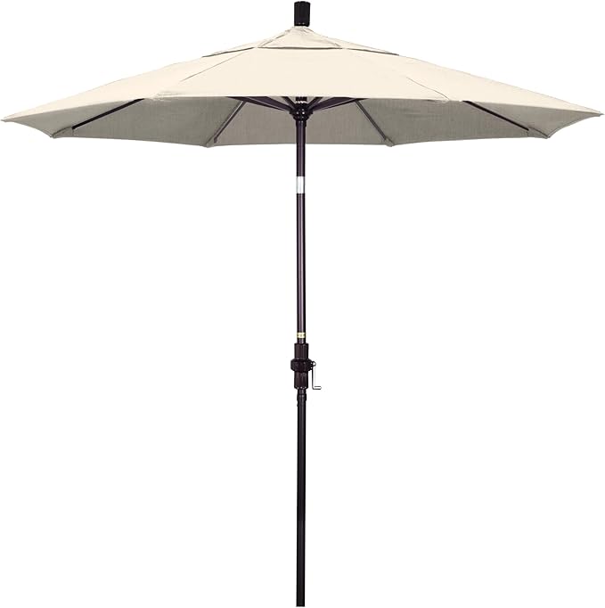 California Umbrella 7.5' Rd. Aluminum Patio Umbrella, Crank Lift, Collar Tilt, Bronze Pole