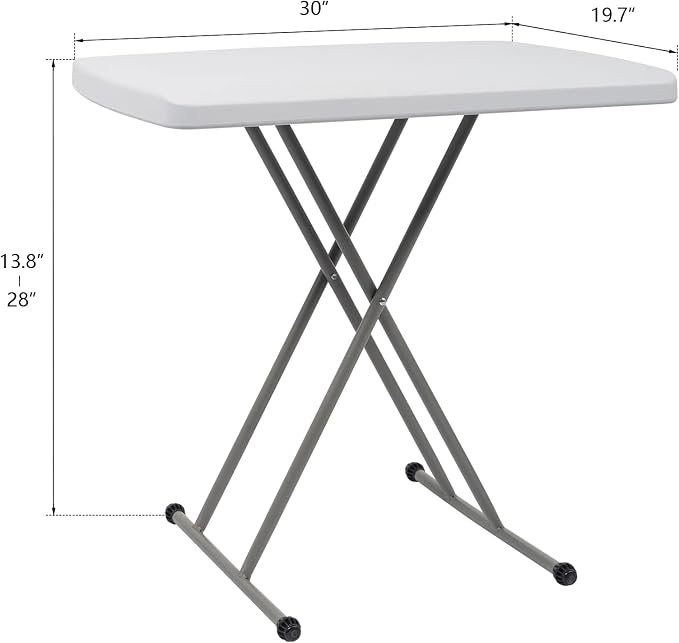 Outvita Folding Table, Indoor Outdoor Dinner Table with X Legs and Hard Plastics Tabletop 13" to 28" Adjustable Height White