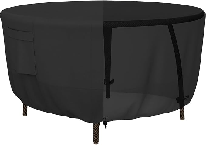 Tuyeho Round Patio Furniture Cover, Durable Oxford Fabric for Outdoor Round Table, Waterproof, UV & Rip Resistant Patio Table and Chairs Set Cover, 62"DIA x 28"H Black