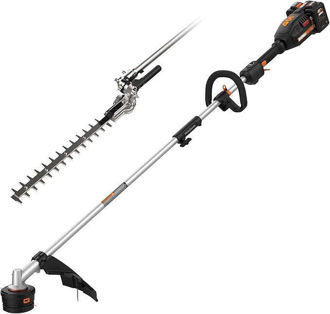 WORX WG186 40V Nitro Power Share Cordless Attachment-Capable Driveshare 15" String Trimmer with WA0220 40V Nitro Driveshare 17" Universal Hedge Trimmer Attachment