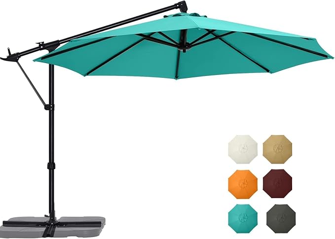 ABCCANOPY 10FT Cantilever Patio Umbrella with Base Stand, UV Protection Offset Hanging Outdoor Umbrella, 360° Rotation & Tilt Adjustment,Suitable for Pool, Deck, Garden, Backyard(Turquoise)