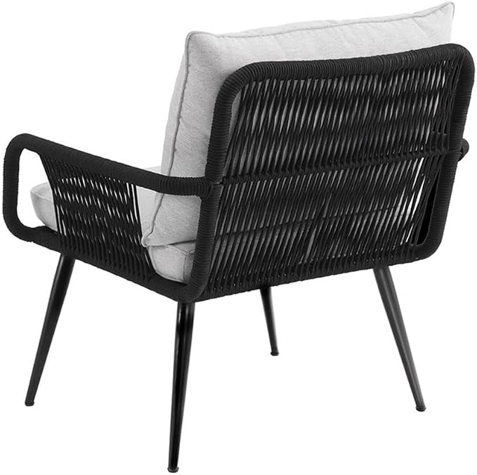 Andover All-Weather Outdoor Set, Two Rope Chairs, Light Gray Cushions, Poly Fiber Stone-Look Cocktail Table, 27 in. W x 27 in. D x 29 in. H Chairs, 18 in. W x 18 in. D x 18 in. H Table