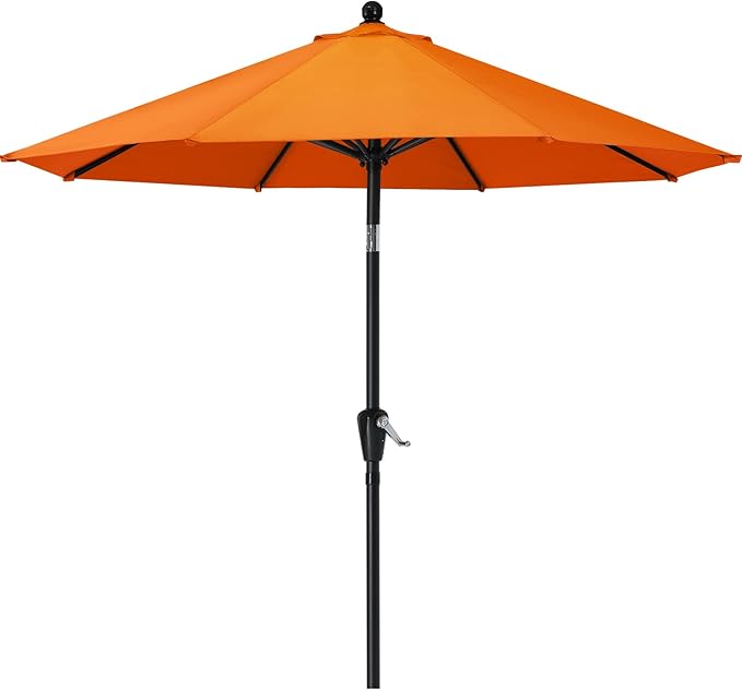 MASTERCANOPY 9FT Patio Umbrella with Push Button Tilt and Crank, Outdoor Market Umbrella with 8 Sturdy Ribs, UV Protection & Waterproof for Garden, Deck, Backyard, Pool (Orange)