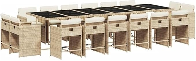 Afuera Living 16 Piece Poly Rattan Patio Dining Set, Black/Cream White Finish, UV-Resistant Material, Includes Cushions, Tempered Glass Table, Modern Outdoor Furniture for Backyard or Patio Dining