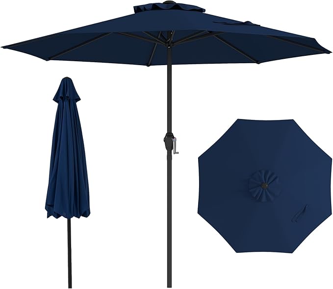 Tangkula 8.5 FT Outdoor Patio Umbrella, Modern Table Umbrella with 8 Heavy Duty Ribs, Vented Top & Crank Handle, Sun-proof Canopy, Market Umbrella for Patio, Garden, Poolside (Navy Blue)