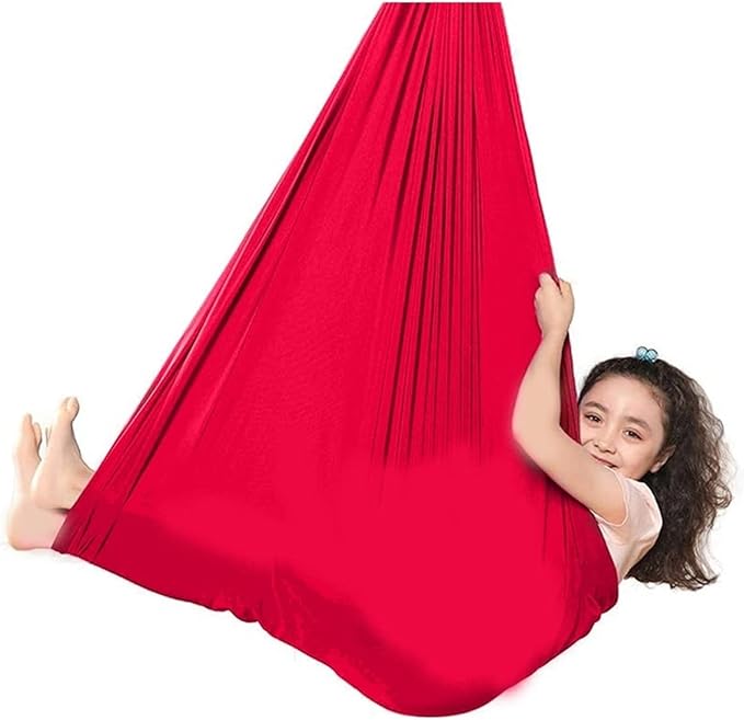 Indoor Hammock Swing Chair, Sensory for Kids, Cuddle Adjustable Aerial Yoga, Therapy Snuggle Children Autism ADHD and Aspergers (Color : Red, Size : 150x280cm/59x110in)