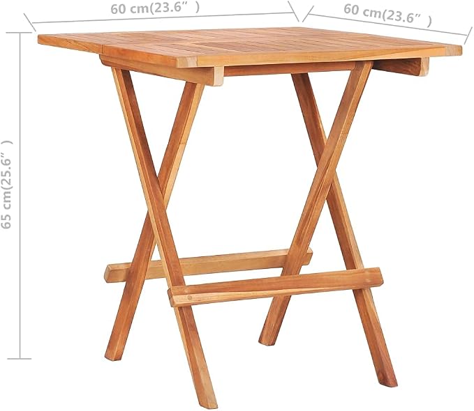Folding Bistro Table 23.6"x23.6"x25.6" Solid Teak Wood, Outdoor Poolside Garden Lawn Bistro Portable Leisure Standing Side Table