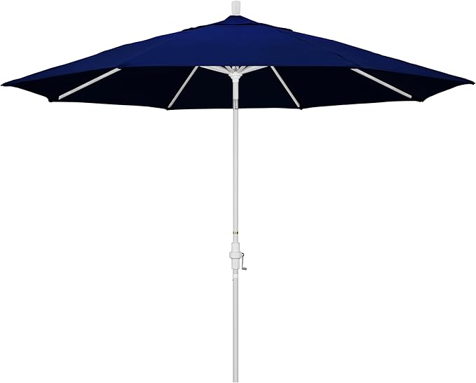 California Umbrella 11Ft Premium Sunbrella Patio Umbrella, Hand-Crank, Tilt-Collar, White Frame, True Blue Fabric
