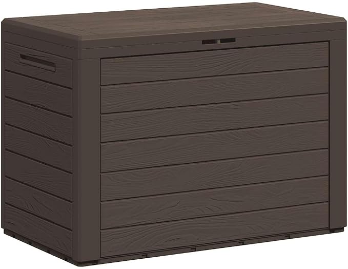 Patio Storage Box with Lock, Outdoor Waterproof Storage Chest for Cushions Pillows Blankets, 50 Gallon Brown Deck Box, 30.7x17.3x21.7 Inches, Durable PP Plastic for Garden Patio Balcony
