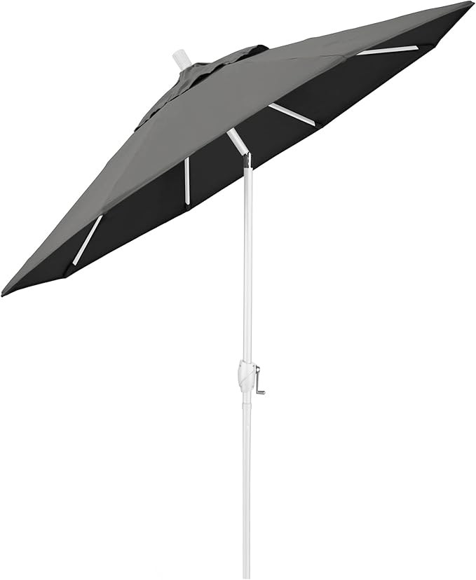 California Umbrella 9' Round Aluminum Market Umbrella, Crank Lift, Push Button Tilt, White Pole, Cilantro